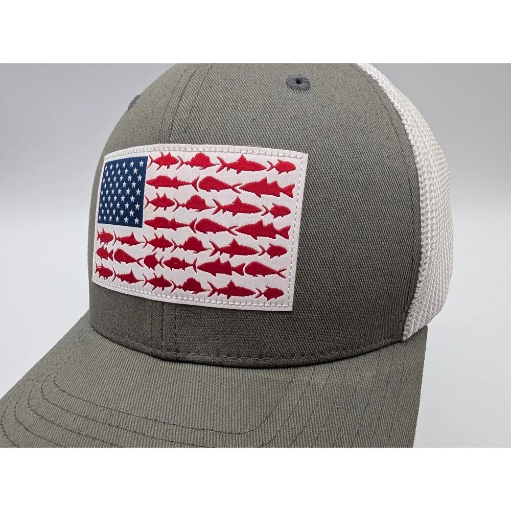 Columbia PFG Fish Flag Mesh Trucker Hat Grey White Flexfit L/XL Hat